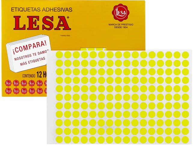 Etiqueta Adhesiva Clásica c/2112 12 hojas Amarillo Neón #10 Ø11mm Lesa® Pieza 02
