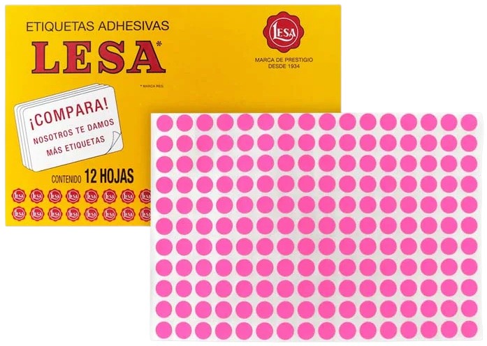 Etiqueta Adhesiva Clásica c/2112 12 hojas Rosa Neón #10 Ø11mm Lesa® Pieza 01