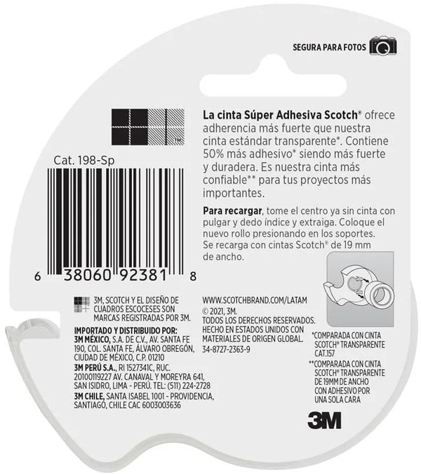 Cinta Adhesiva Súper Adhe.c/Despachador Transparente 19mm×16.5m 3M® 198-Sp [Pieza] 638060923818 2