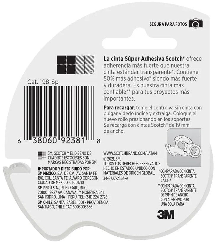 Cinta Adhesiva Súper Adhe.c/Despachador Transparente 19mm×16.5m 3M® 198-Sp [Pieza] 638060923818 2