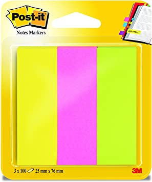 Notas Adhesivas (bandera) Post-It® 3 Bloc.c/100hjs 300hj Colores Neón(3) 1×3" 3M® 671-3AN Paquete 21200588471