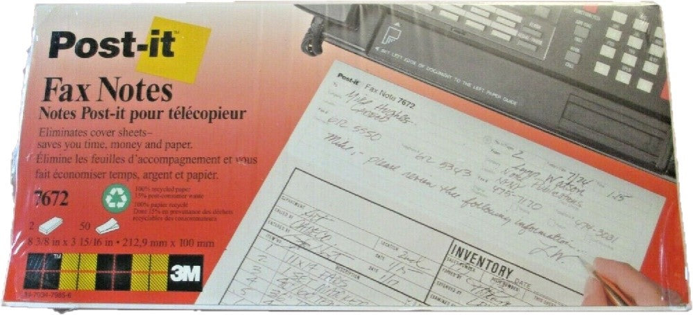 Notas Adhesivas Post-It® 2 Block c/50 hjs 100hj Mensaje Fax 4×8" 3M® 7672 [Paquete] 21200726644 Imagen principal del producto