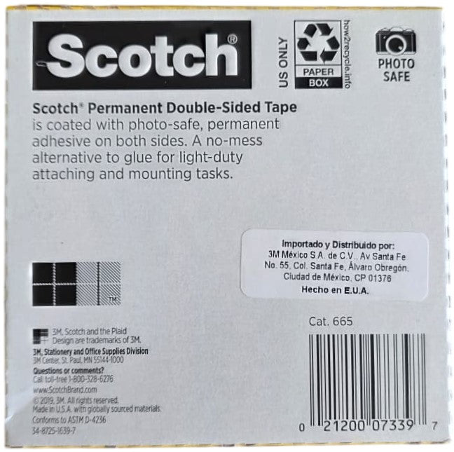 Cinta Adhesiva Doble Cara 665 Scotch® nucleo 3" 12.7mm×33m 3M® 665 [Pieza] 21200073397 4