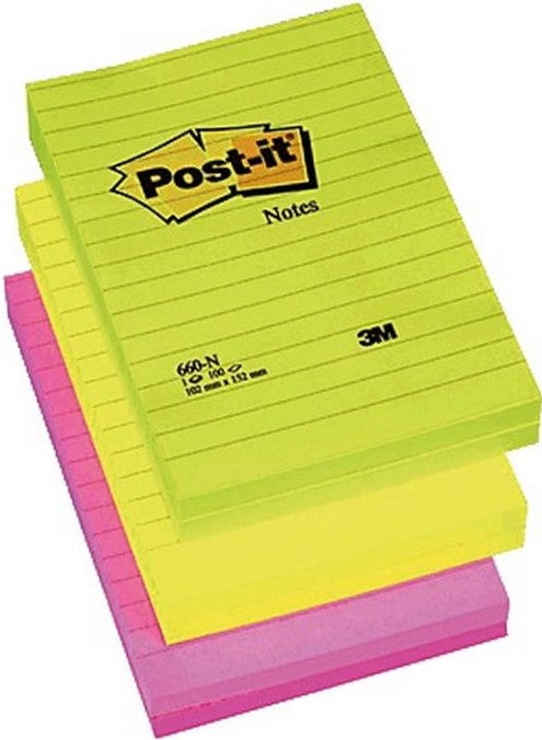 Notas Adhesivas Post-It® Rayado 100hj Rosa 4×6" 3M® 660 [Pieza] 21200690570