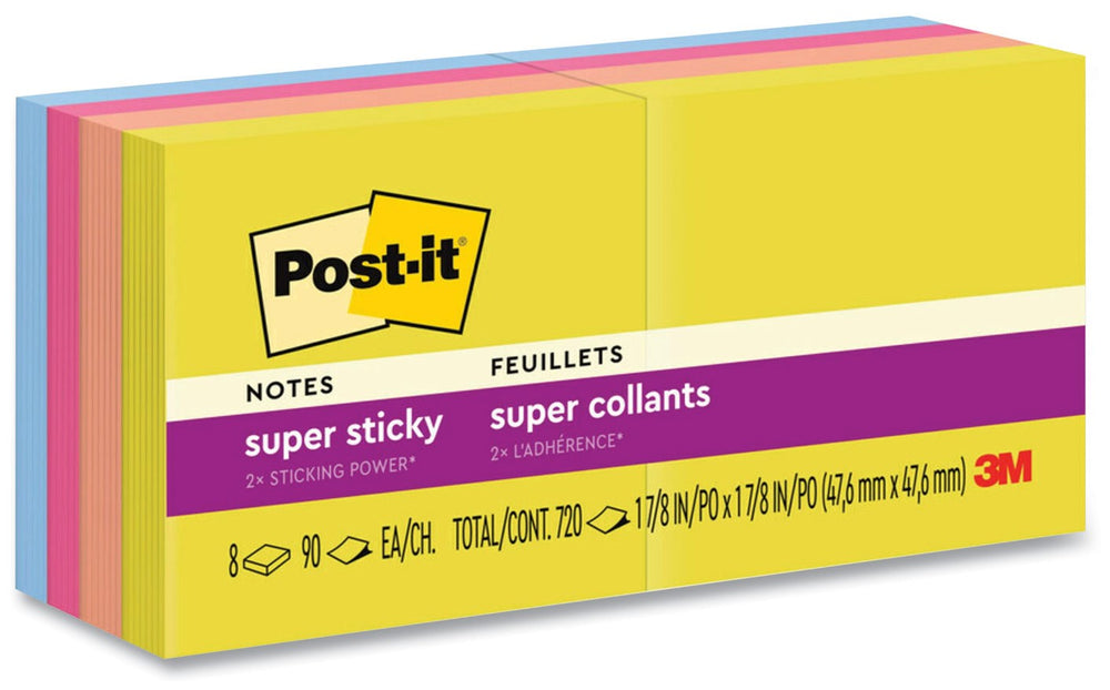 Notas Adhesivas SúperStic Post-it® 8 Block c/90 hjs 720hj Colores Summer4 2×2" 3M® 622-8SSJOY [Paquete] 638060927328