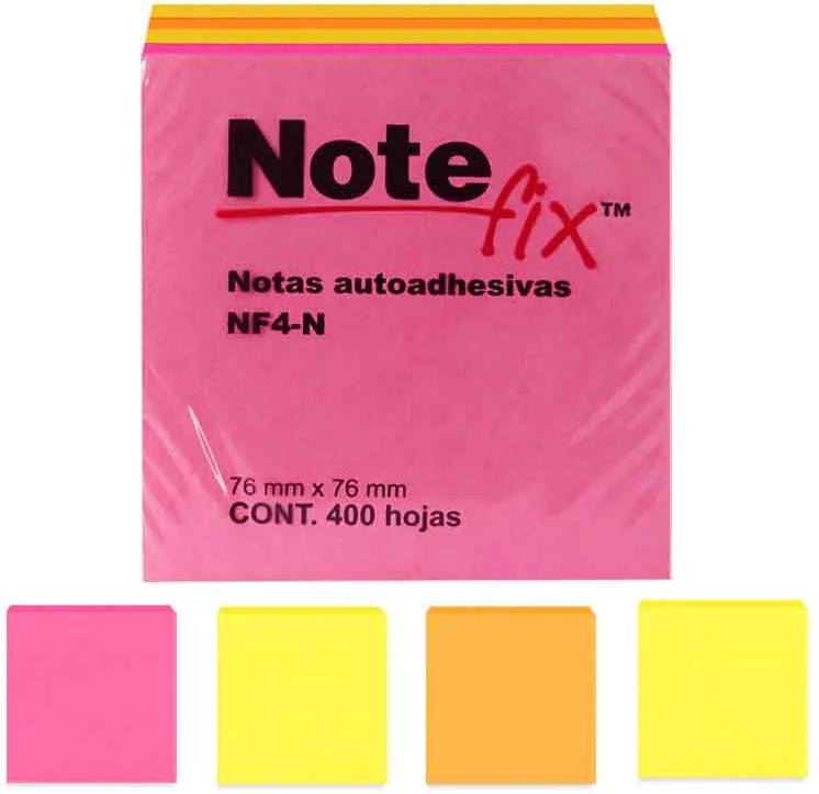 Notas Adhesivas Notefix® 4 Block c/100h 400hj Colores Neón 3×3" 3M® NF4-N [Paquete] Imagen secundaria del producto