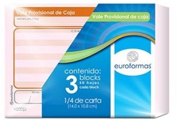 Block Vale Provisional de Caja c/3 50 hojas ¼ Carta euroformas® ER0100 Paquete 7501523722941