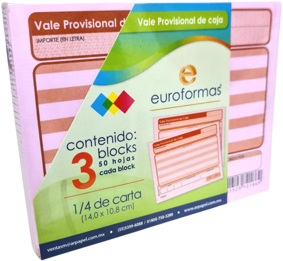 Block Vale Provisional de Caja c/3 50 hojas ¼ Carta euroformas® ER0100 [Paquete] Imagen secundaria del producto