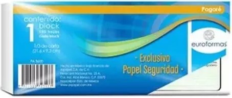 Block Pagares 100 hojas 21.06×9.3c euroformas® ER0123 [Pieza] 7501523723177