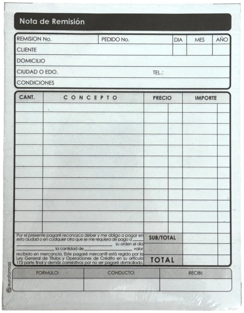 Block Remisiones Duplicado pakc3 Autocopia DA 22 Juegos ¼ Carta euroformas® ER0005 [Paquete] 7501523721098 3