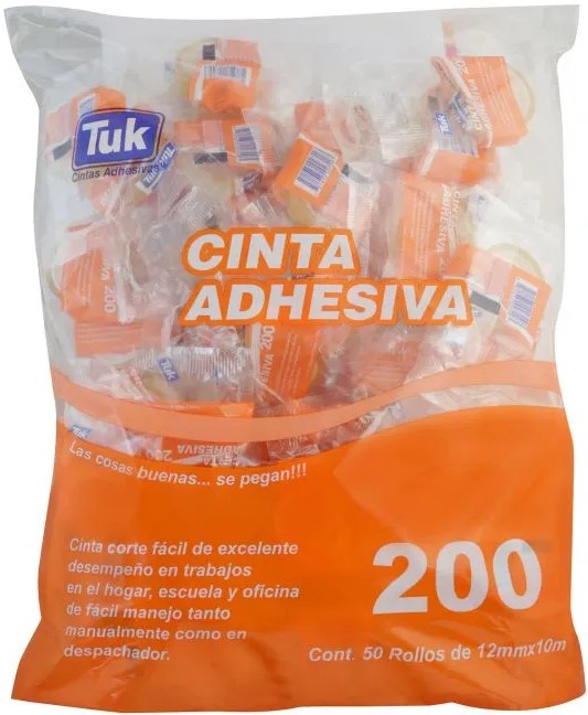 Cinta Adhesiva 200 Bolsa c/50 Piezas Transparente 12mm×10m Tuk® 260011 [Pieza] 721672027293