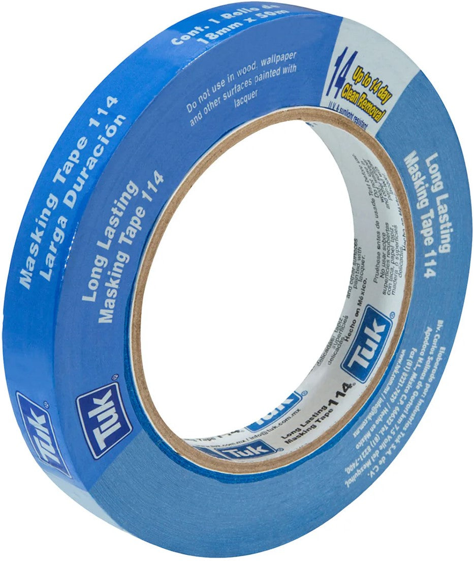 Cinta Adhesiva Masking 114 Azul 18mm×50m Tuk® 163028 [Pieza] 787678005994