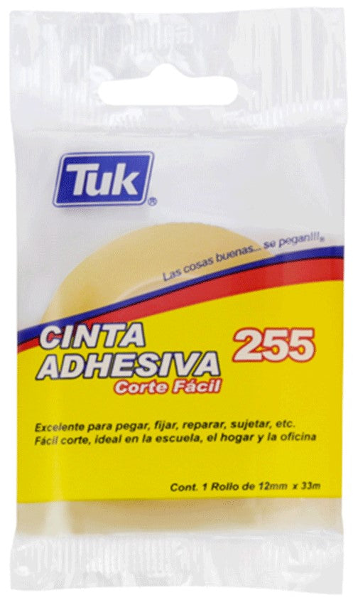 Cinta Adhesiva 255 Corte Fácil Transparente 12mm×33m Tuk® 260501 [Pieza] 721672004058