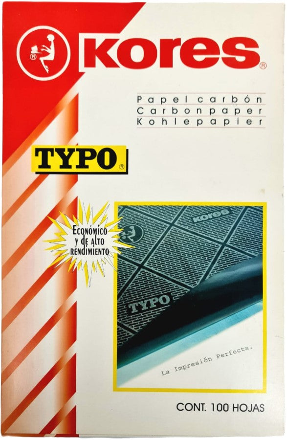 Papel Carbón TYPO® c/100 Negro Oficio Kores® [Caja] 7501037005608