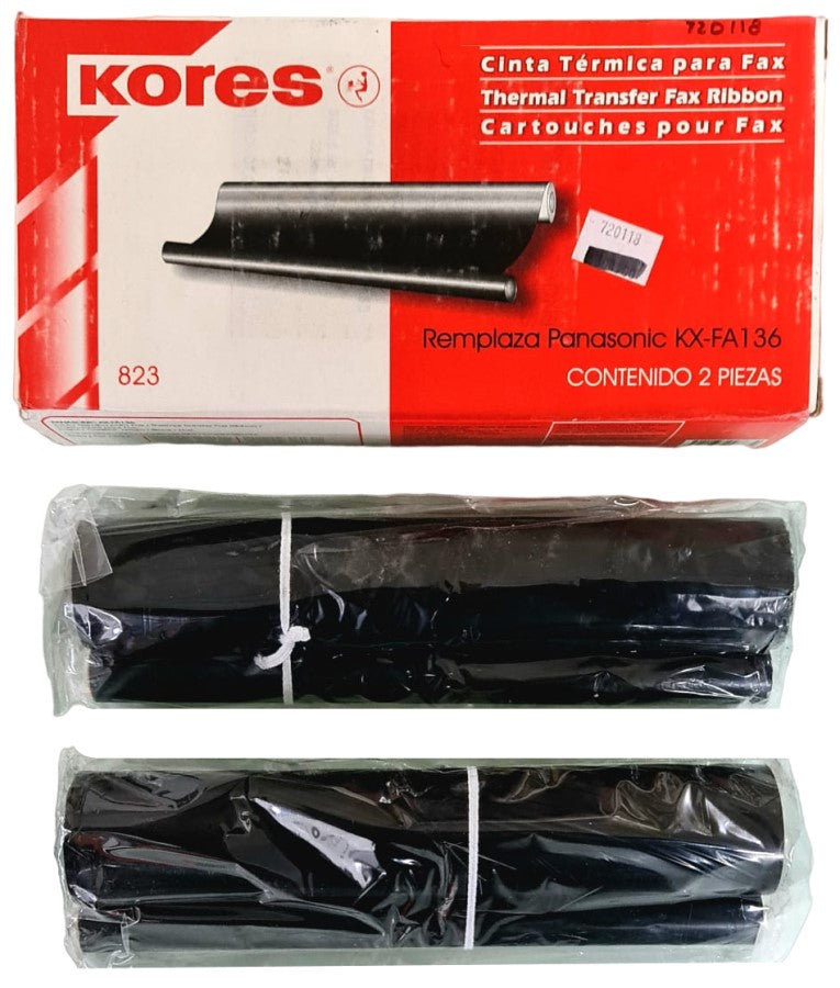 Cinta p/Fax Térmica KX-FA136 c/2 #823 Kores® [Caja] 7501037028874