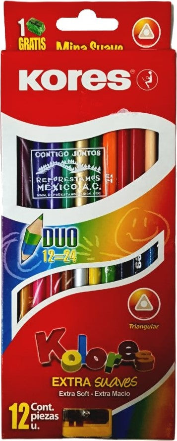 Color de MaderaDoblePunta DúoTriangular c/Sacapunta Doble Color 24 Est.c/12 Kores® 44669 [Estuche] 7501037044669