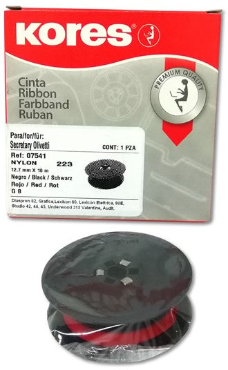 Cinta p/Máquina Record Olivetti Algodón Mecan Negro-Rojo Algo 12.7mm×10m Kores® 223 [Pieza] 7501037007978