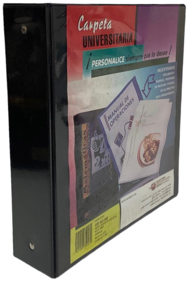Carpeta 3 Argollas "O" Universitaria c/Cristal 2" Negro Carta Danpex® 5057 [Pieza] 7501099350579
