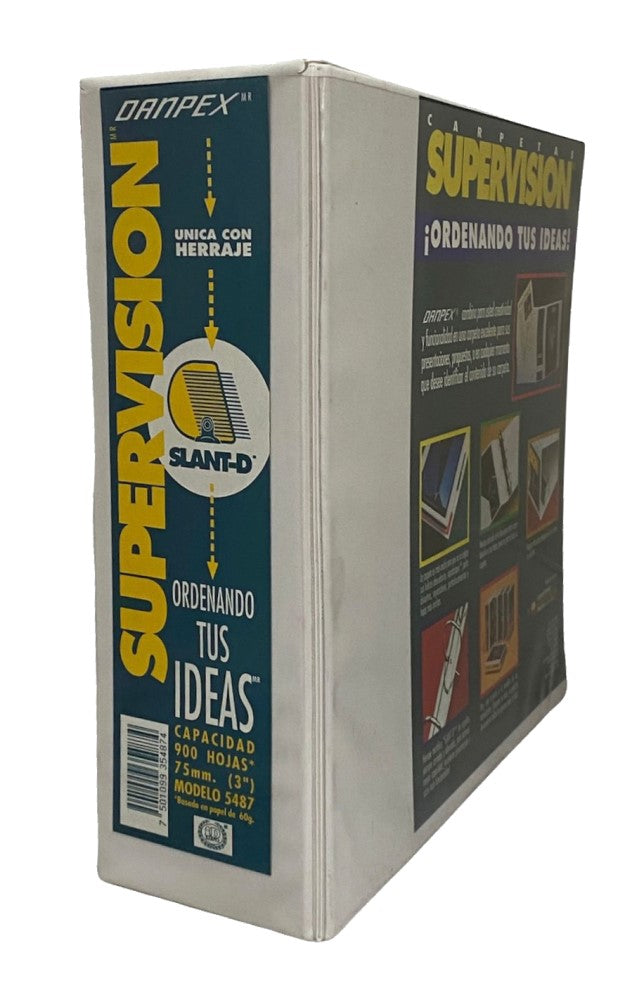 Carpeta 3 Argollas "D" Supervisión c/Cristal 3" Blanco Carta Danpex® 5487 [Pieza] 7501099354874 Imagen principal del producto