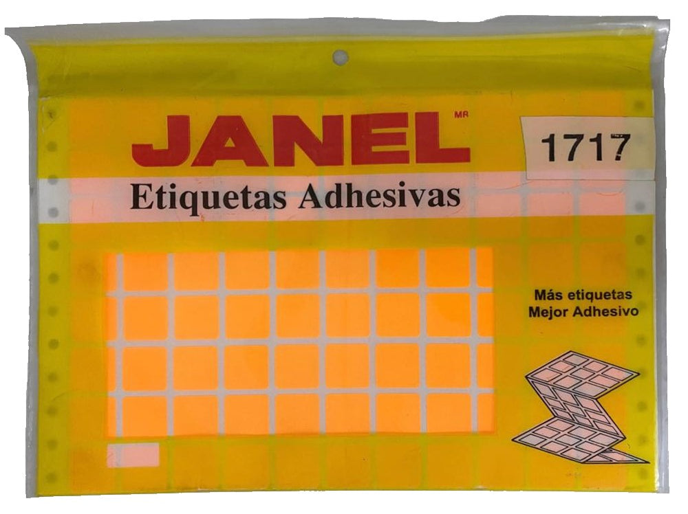 Etiqueta Adhesiva Clásica Fluorescente c/880 10 hoj Naranja Neón 16 #03 17×17 Janel® c/880 Bolsa 01