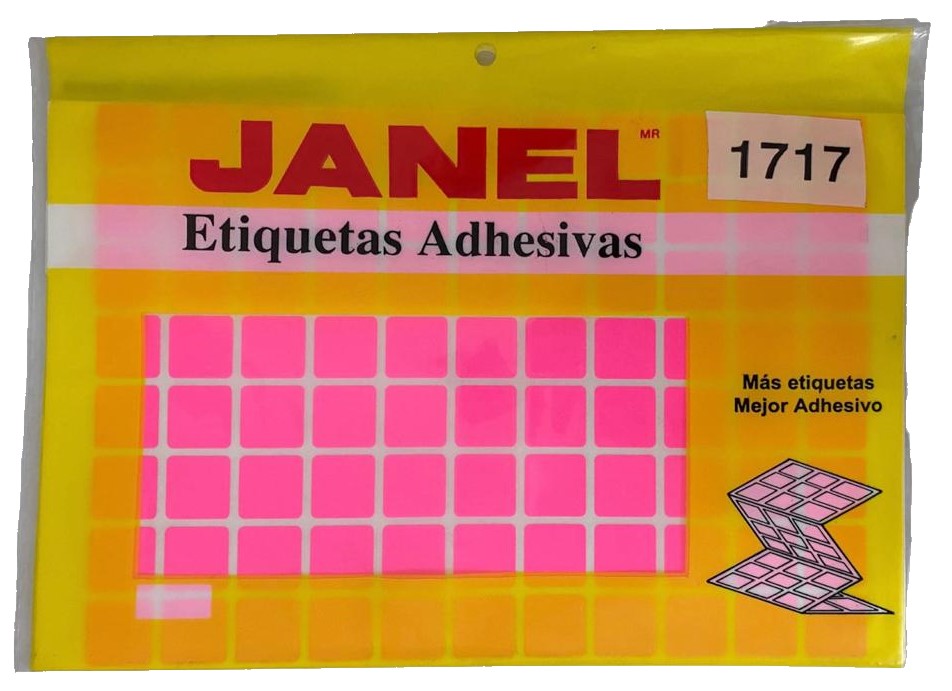 Etiqueta Adhesiva Clásica Fluorescente c/880 10 hoj Rosa Neón 20 #03 17×17 Janel® c/880 Bolsa 01