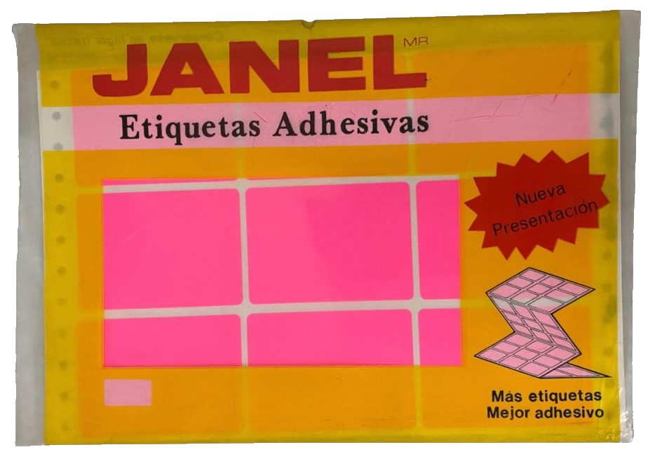 Etiqueta Adhesiva Clásica Fluorescente c/90 10 hoja Rosa Neón 20 #13 67×47 Janel® c/90 Bolsa 01