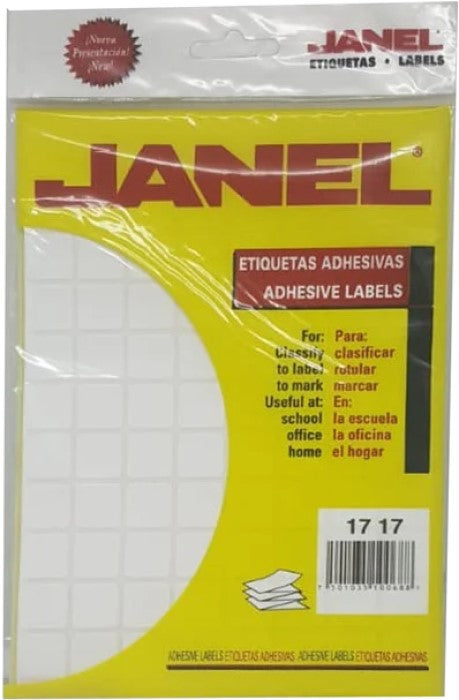 Etiqueta Adhesiva Clásica c/1584 20 hojas Blanco #03 17×17 Janel® 1001717100 1584 Bolsa 750103510068