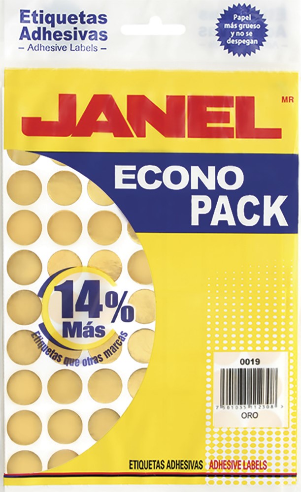 Etiqueta Adhesiva Ecopack c/560 Oro #28 Ø 19mm Janel® c/560 [Bolsa] 7501035112308