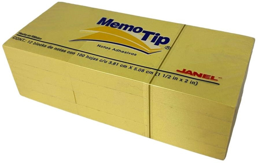 Notas Adhesivas Memotip 53 12 Bloc.c/100h 1200h Amarillo 1.5×2" Janel® [Pieza] 7501035108622