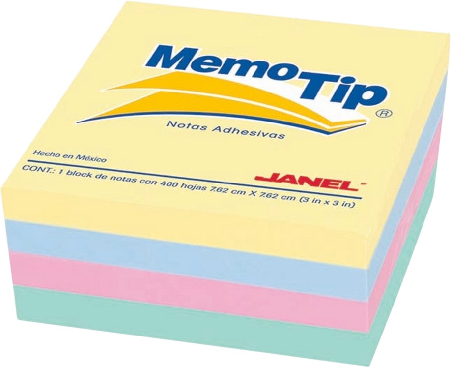 Notas Adhesivas Memotip #54p 400hj Cubo Pastel 3×3" Janel® [Pieza] 7501035102804