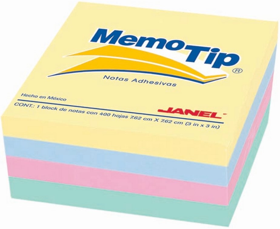 Notas Adhesivas Memotip #54p 400hj Cubo Pastel 3×3" Janel® Pieza 7501035102804