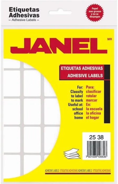 Etiqueta Adhesiva Clásica c/500 20 hojas Blanco #07 25×38 Janel® 1002538100 500 Bolsa 7501035100701