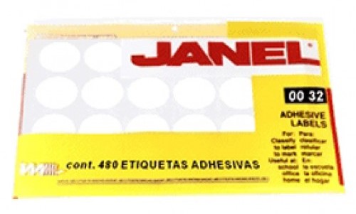 Etiqueta Adhesiva Clásica c/480 20 hojas Blanco #29 Ø 32mm Janel® 1000032100 480 Bolsa 7501035100794