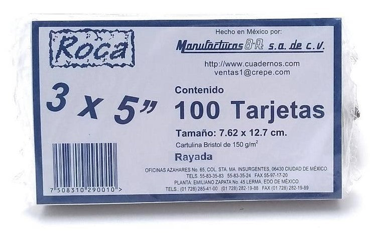 Tarjeta Índice Rayada c/100 Raya 3×5" 8-A® BR35 Paquete 7508310290058