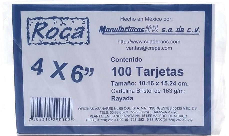 Tarjeta Índice Rayada c/100 Raya 4×6" 8-A® BR46 [Paquete] 7508310290102