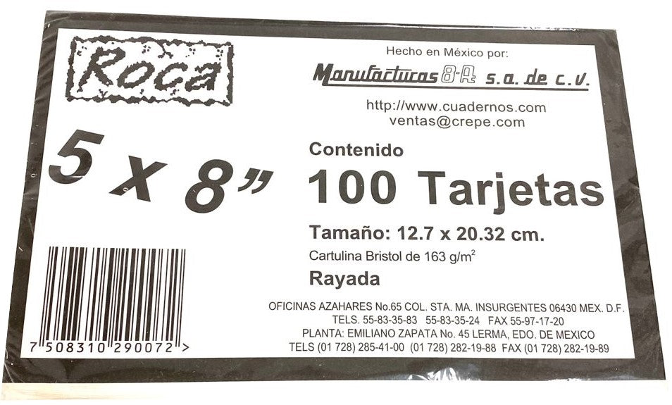 Tarjeta Índice Rayada c/100 Raya 5×8" 8-A® BR58 Paquete 7508310290072 03