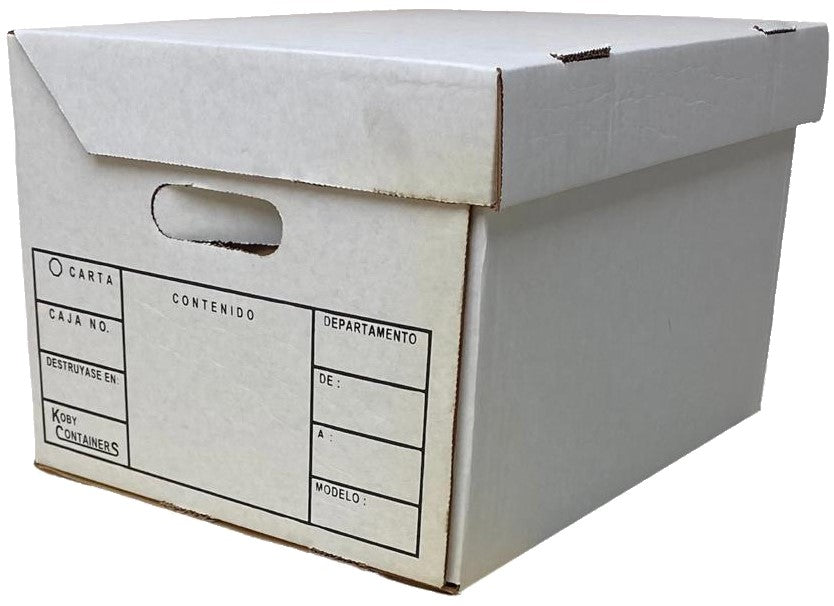 Caja Archivo de Cartón 42×32×26cm Tapa Integrada Blanco Carta Koby® [Pieza]