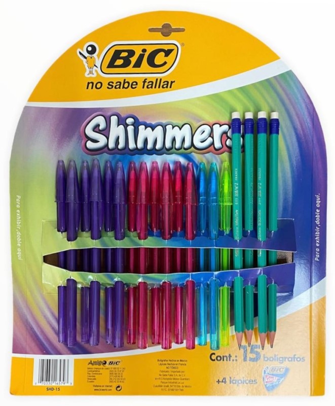 Bolígrafo c/Tapa Shimmers c/15 y c/4 Lápiz Colores 1.2mm Bic® SHD-15 [Paquete] 70330165793