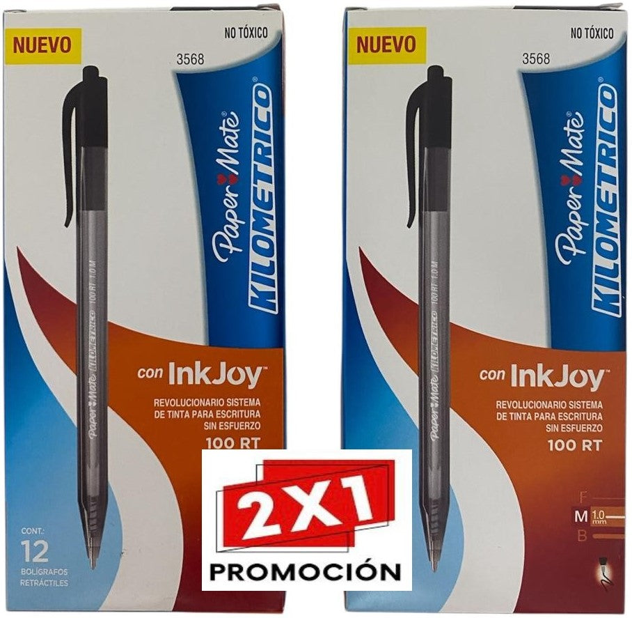 Promo2×1 Bolígrafo Retrác Kilométrico 100 Caja/12 Negro 1.0mm PaperMate® [Caja] 7703486037975