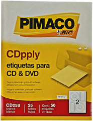 Etiqueta p/Impresora c/50 2 × Hoja Ø115mm 25hjs Blanco CD-DVD Bic® CB25B 8200150 [Sobre] 7896041925692