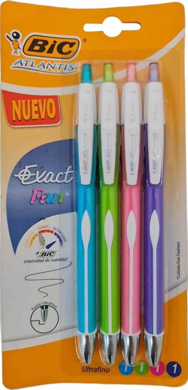 Bolígrafo Retráctil Atlantis Exact FunFashion Colores c/4 0.7mm Bic® 929605 [Paquete] 70330201026