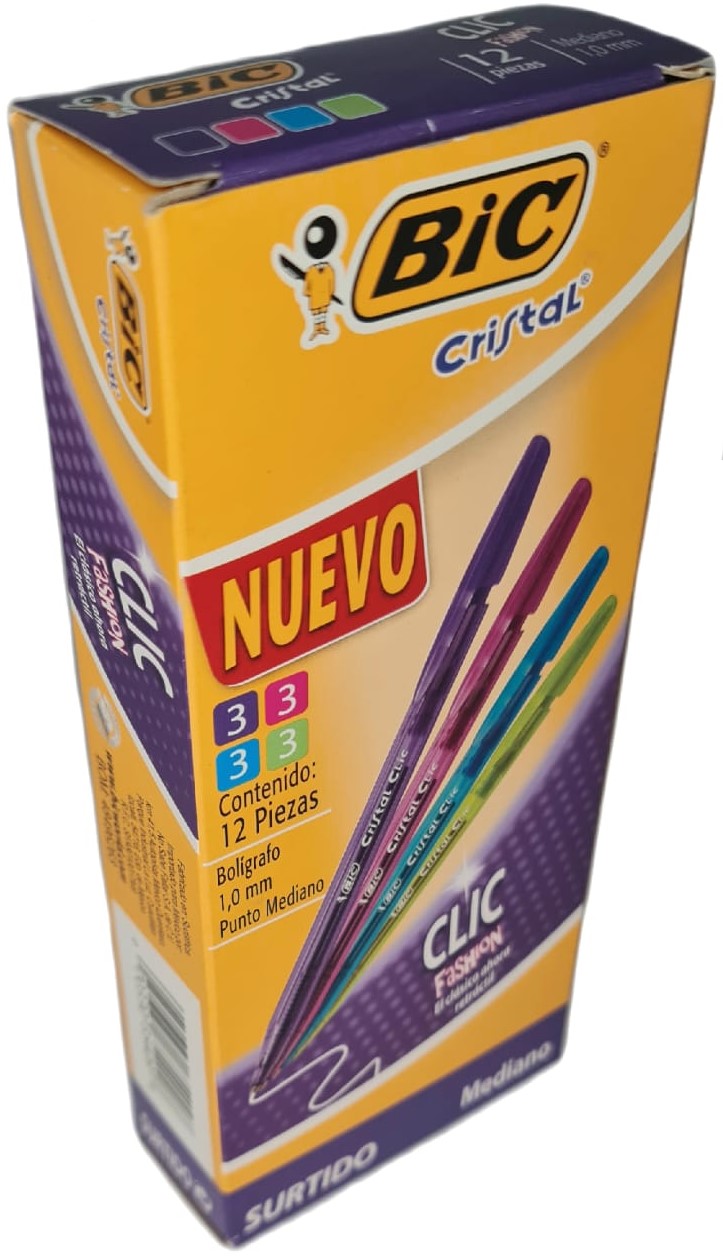 Bolígrafo Retráctil Cristal Clic Fashion Colores c/12 1.0mm Bic® 936937 Caja 70330354098