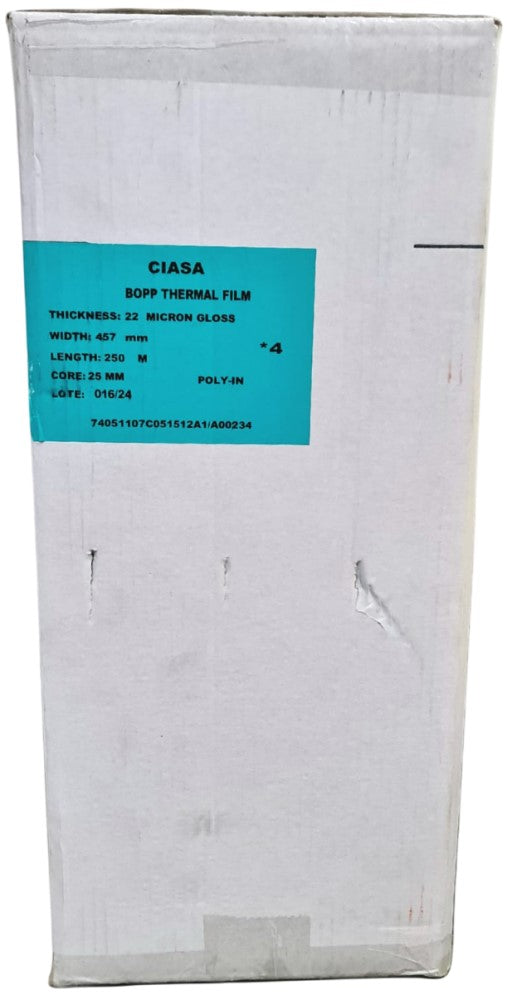 Película p/Laminar 25 Micrones 4 Rollos BOPP N/1" Brillante 457mm×250m Ciasa® B457-R1 Paquete 01