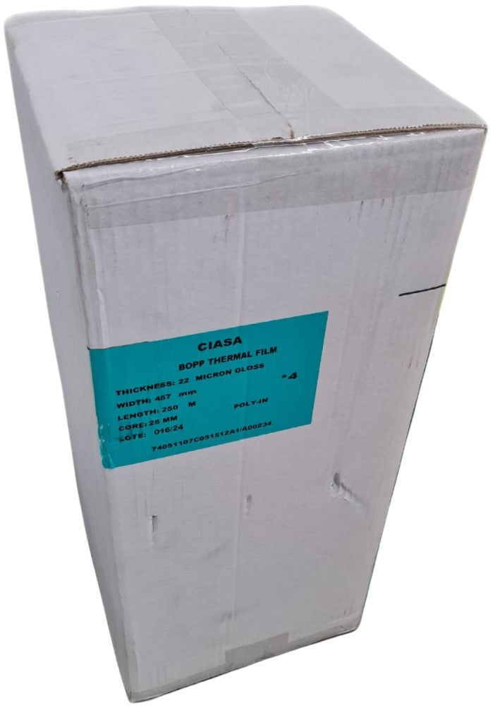 Película p/Laminar 25 Micrones 4 Rollos BOPP N/1" Brillante 457mm×250m Ciasa® B457-R1 Paquete 02