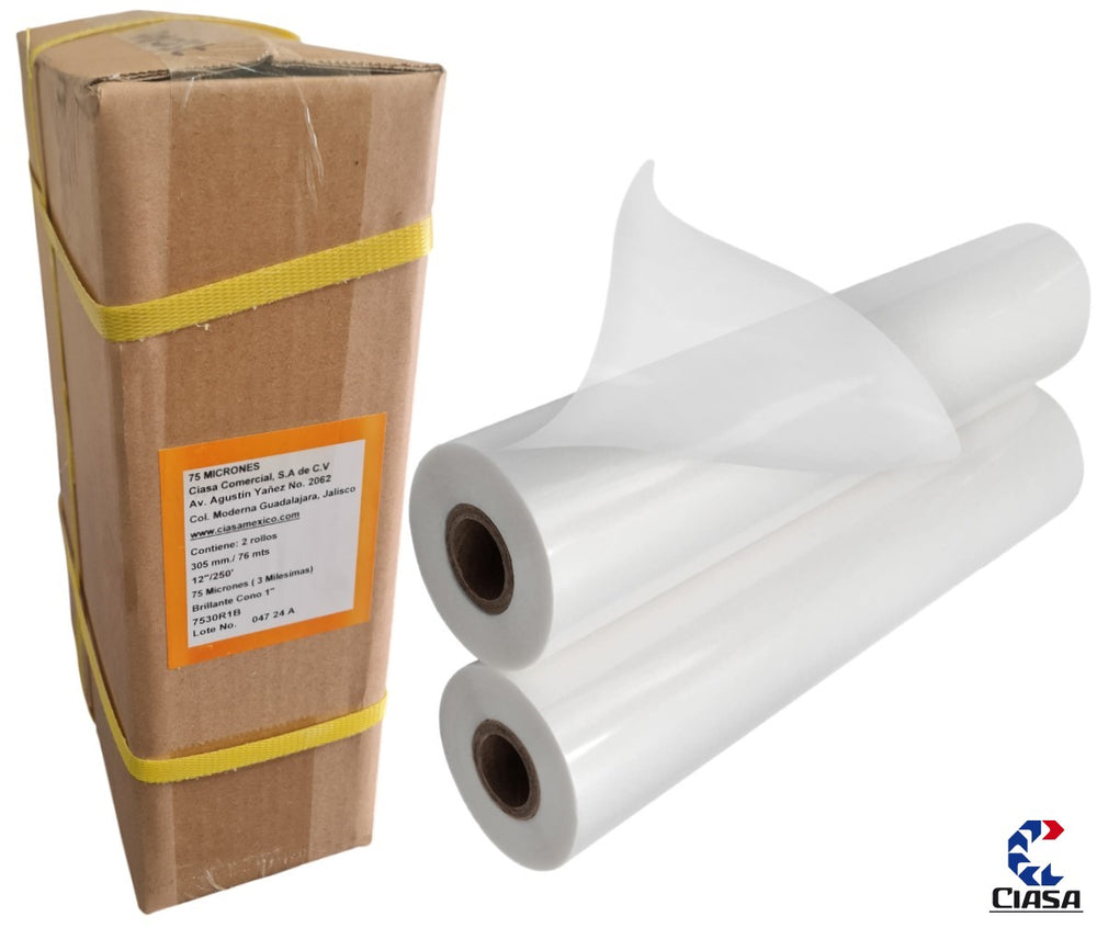 Película p/Laminar 75 Micrones 2 Rollos N/1" Mate 305mm×76m Ciasa® 7530R1M Paquete 01