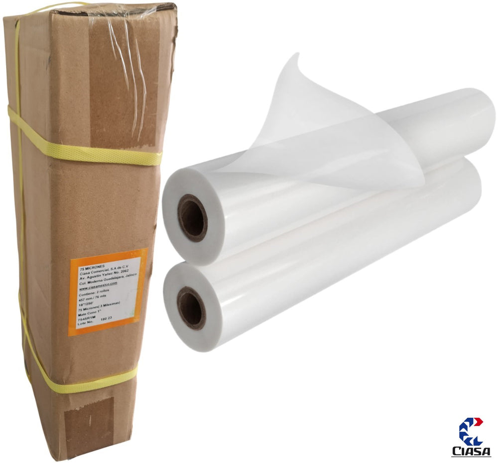 Película p/Laminar 75 Micrones 2 Rollos N/1" Mate 457mm×76m Ciasa® 7545R1M Paquete 01