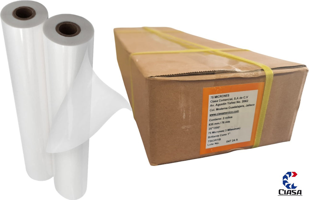 Película p/Laminar 75 Micrones 2 Rollos N/1" Mate 630mm×75m Ciasa® 7563R1M Paquete 01