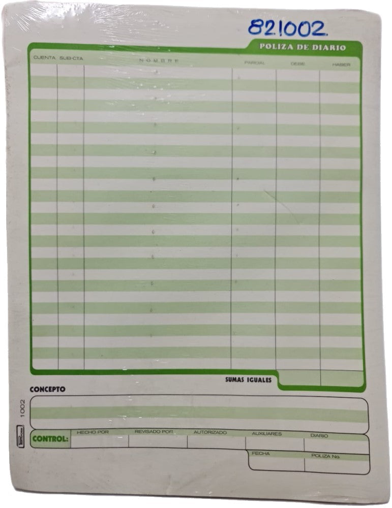 Block Póliza de Diario D 50 hojas Carta Mano Printaform® . [Pieza] 7501742101060