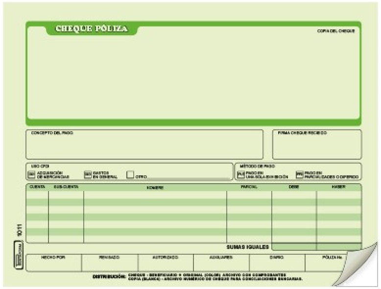 Block Póliza Cheques 25 Juegos ½ Oficio Printaform® B-1011 Pieza