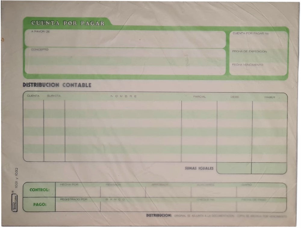 Block Auxiliar Cuentas Por Pagar 25 Juegos ½ Oficio Printaform® B-1031-1032 Pieza